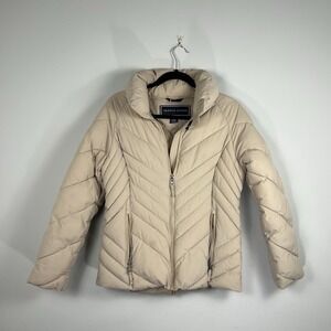 Tommy Hilfiger Women's Beige Quilted Puffer Jacket Small Zip Coat Missing Hood